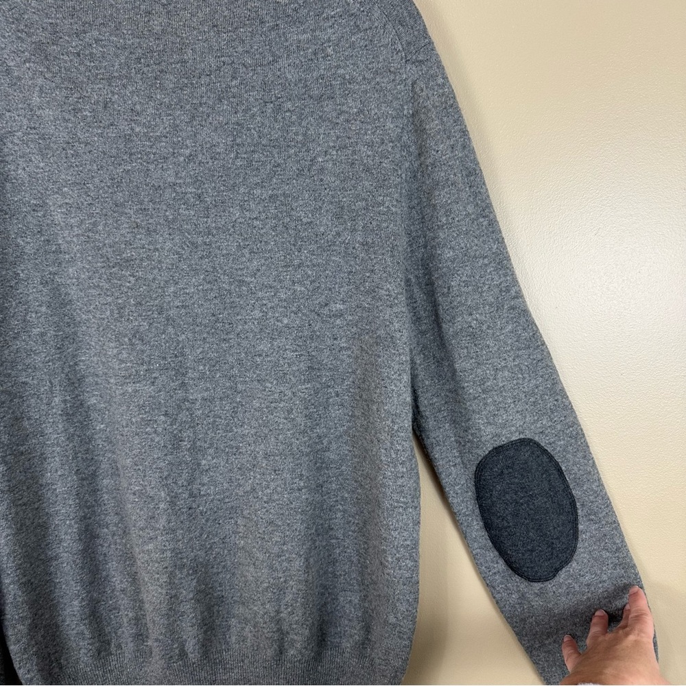 Banana Republic Mens Heather Gray Elbow Patches Italian Yarn Wool Sweater Medium - Picture 8 of 10